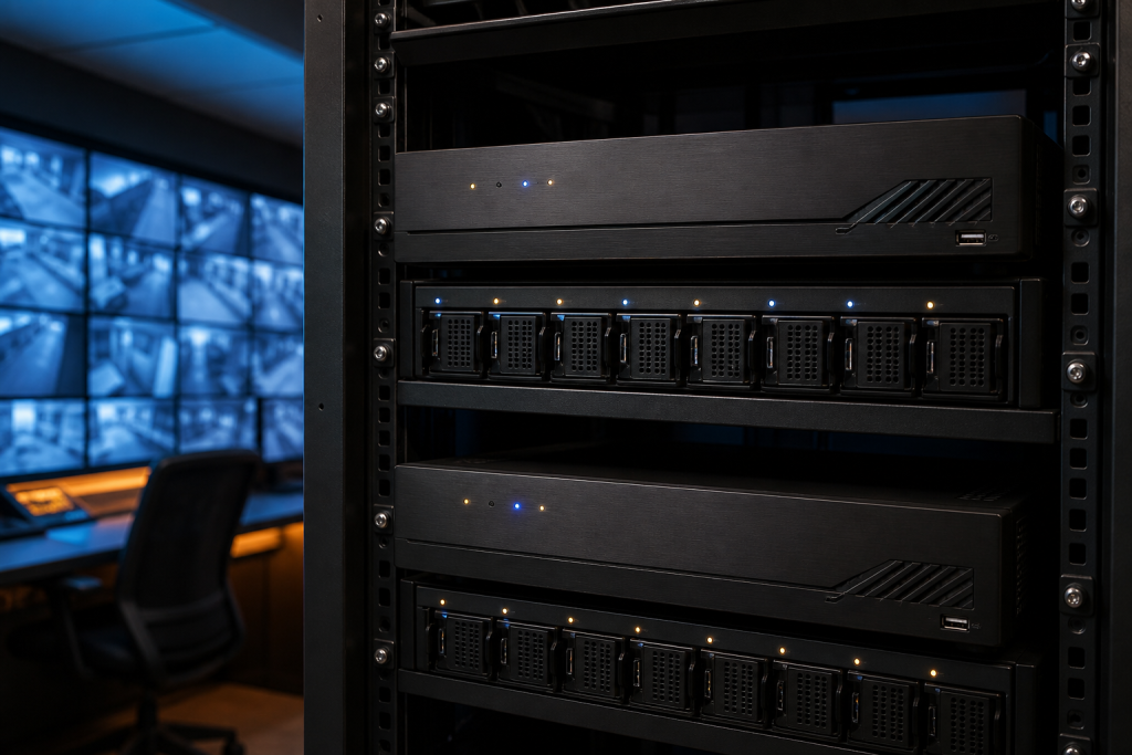دستگاه NVR و XVR کنار هم در رک ضبط دوربین مداربسته